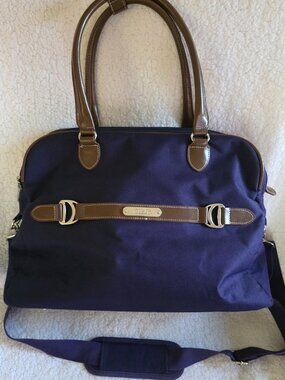 CHAPS-RALPH LAUREN PURPLE CANVAS TAN LEATHER CARRY ON LUGGAGE